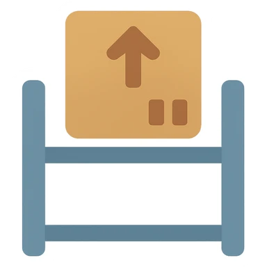 flat icon style of a box being placed onto a warehouse shelf, simple and modern sticker
