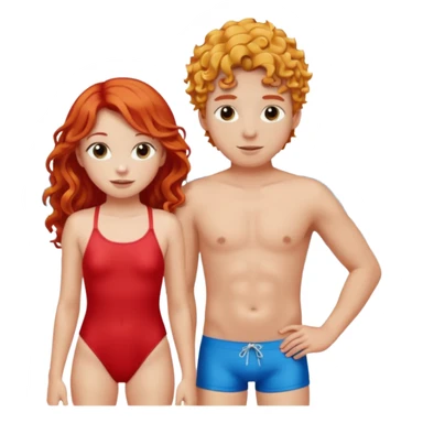 Long Straight Red hair Girl and curly blonde boy in swimsuit sticker