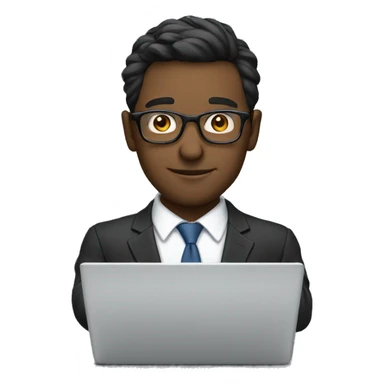 A man with suit and glasses workig on laptop sticker
