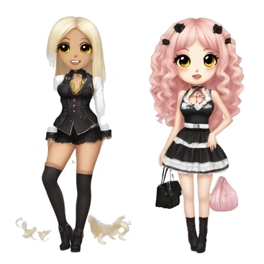 two hime gyaru girls, plus size, goth sticker
