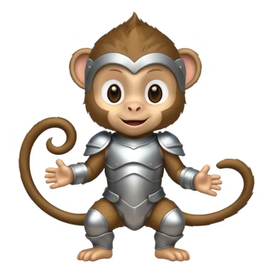 baby monkey in silver armor, full body, smile sticker