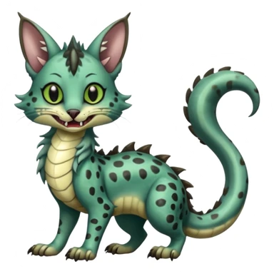 Realistic cute swampy greenish dark edgy spooky Flurry furry scary slimy oily glossy wet gloomy dusky scaly sergal-serval-possum-sphynx-Koi-sergal-fusion-animal-hybrid-creature with a snake-tail sticker