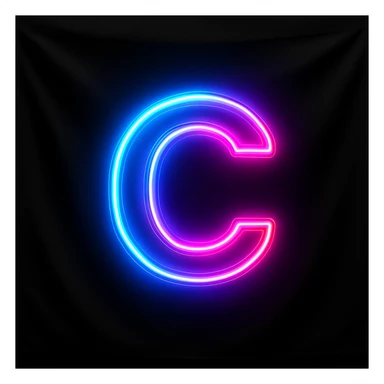 a flag with a neon letter C, vibrant neon colors, black background sticker