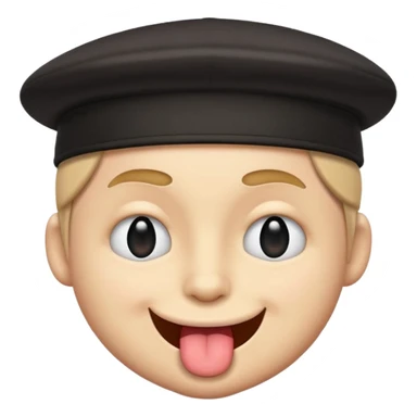 A cartoon-style emoji face with a backwards black cap, winking with the left eye and sticking the tongue out to the left. The expression is playful, cheeky, and confident, with raised eyebrows adding to the fun vibe.
 sticker