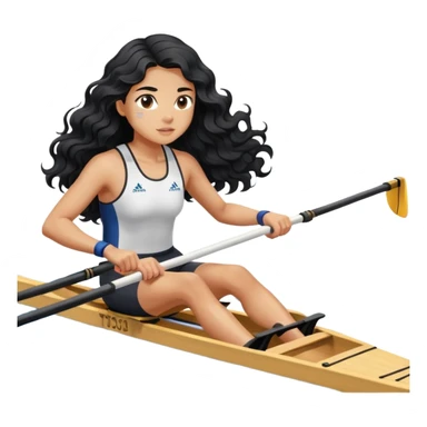 girl with long black wavy hair rowing in Olympic rowing sport, side view sticker