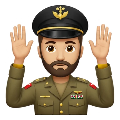 surrenders, depicts an Iraqi soldier from 1980, with a beard, a sad face and raised hands sticker