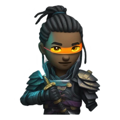 Cyberpunk samurai with glowing katana sticker