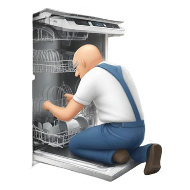 Older bald man fixing dishwasher  sticker