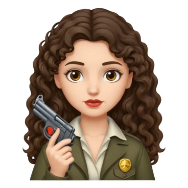 A brunette with long wavy, curly hair girl who is about to kill herself with a littlr gun pointed at her temple sticker
