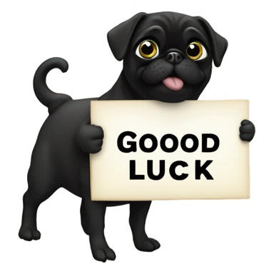 Black pug holding a sign that says good luck  sticker