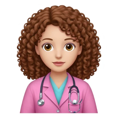 médica, cabelo castanho, pele branca, cabelo cacheado, cabelo comprido, roupa rosa sticker