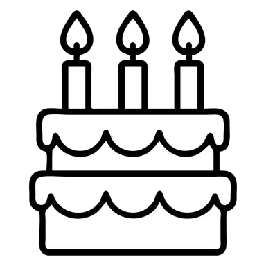 A birthday cake with lit candles and decorative frosting sticker
