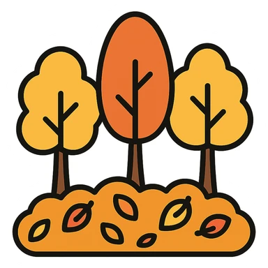 autumn forest with trees and a carpet of colorful leaves icon sticker