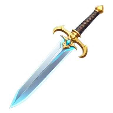 Clash of Clans aesthetic: Cinematic Playful 3D Isometric Sword Emoji, rendered in a 3D vector-style similar to standard emojis with minimal shading and bold, simplified shapes. A compact, distinct form with signature details, softly glowing with a fantasy RPG magic charm. Simplified yet unmistakably iconic, highly detailed and consistent, glowing with a soft radiance and high shine. Stylized with a touch of heroic grandeur and a soft glowing outline, capturing the essence of a beloved gaming relic with a friendly, playful manner! sticker