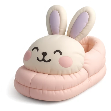 single bunny slipper with a big smile, soft and puffy look, pastel colors, cushion style sticker