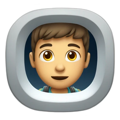a kid boy looking trough an airplane window sticker