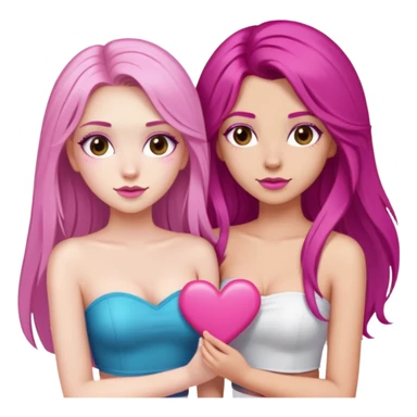 gorgeous pale girl with long magenta hair latina makeup next to a gorgeous girl with blonde hair brown eyes and a light pink heart above them both wearing tube tops sticker