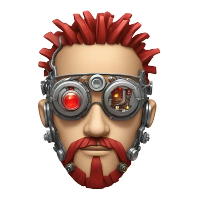 cyborg head with Silver mohawk, red steampunk goggles, long red beard and circuits sticker