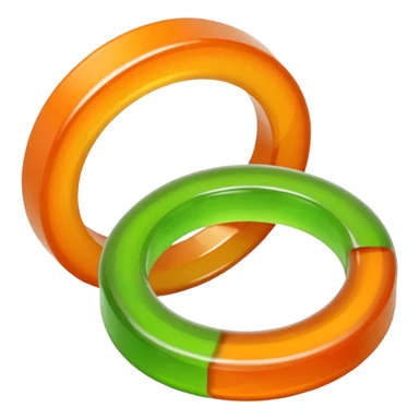2 gummy rings, first one half orange half cream color, second one half green colored and other half cream colour, both sugarcoated sticker