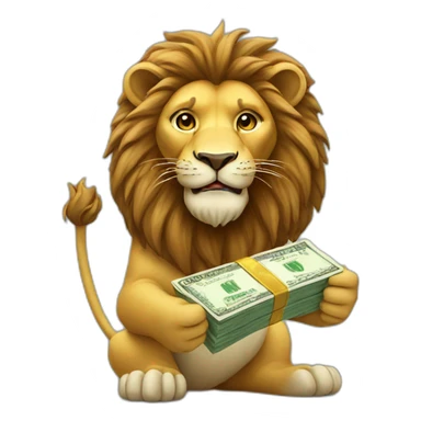 Lion holding money sticker