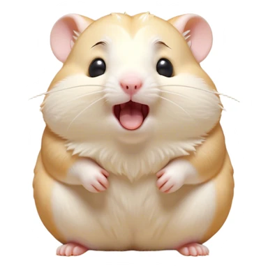 Cinematic Cute Yawning Cream Hamster Portrait Emoji, Head tilted slightly with a dramatic, wide-open yawn, showcasing a soft, pristine cream fur with tiny droopy ears, round dark eyes barely open in drowsy contentment, Simplified yet irresistibly adorable features, highly detailed, glowing with a soft, cozy glow, high shine, relaxed yet expressive, stylized with a touch of whimsy, bright and endearing, soft glowing outline, capturing the essence of a sleepy yet affectionate hamster, so drowsy it feels like it could stretch out of the screen and curl up for a nap! sticker