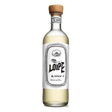 Long clasic cylindrical tequila blanco bottle with the text "lopez" written in the middle of the label and a light wood cap sticker