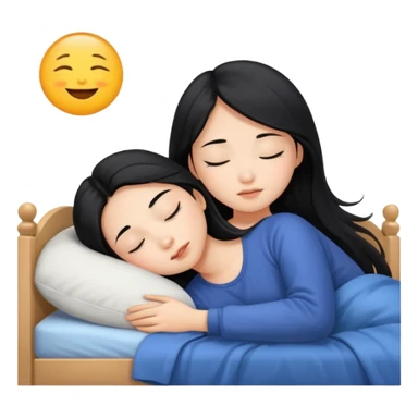 Beautiful Asian girl with long black hair sleeping in her bed sticker