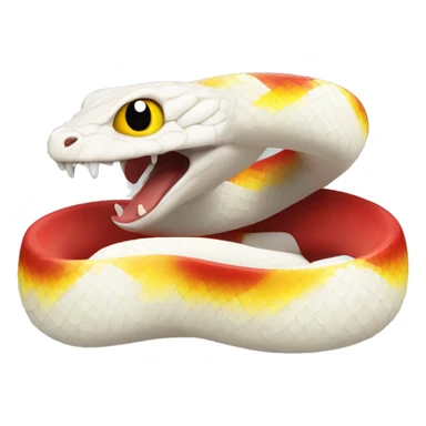 white snake with yellow strip along either side with red eyea sticker