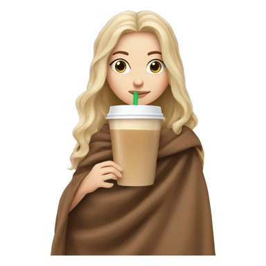 White Girl sipping iced latte in brown blanket sticker