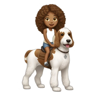 Brown girl straight hair riding a tan and white bernadoodle sticker