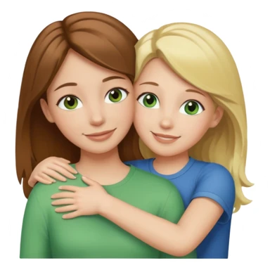 Maman avec les cheveux marrons les yeux marrons et la peau blanche, la fille avec les cheveux blond les yeux verts et la peau blanche, qui se font un câlin  sticker