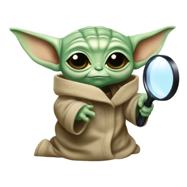 Baby Yoda looks through a magnifying glass sticker