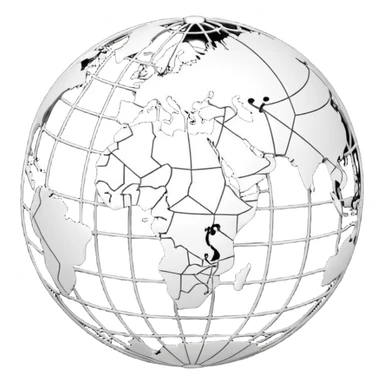 stylized globe with network lines and nodes, black and white sticker