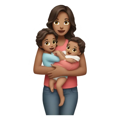 Brunette holding two babies sticker