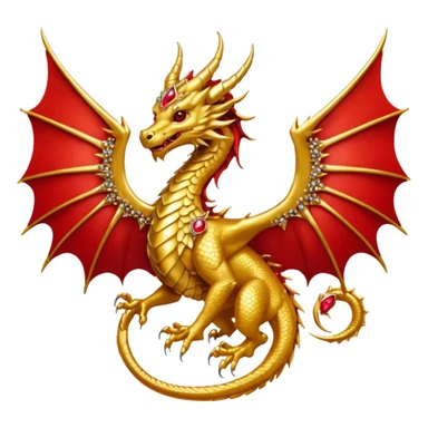 Golden Dragon with wings crest/brosch in a circle with red gems sticker