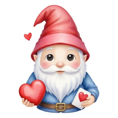 An adorable little watercolor style Valentine’s Day gnome with a heart sticker