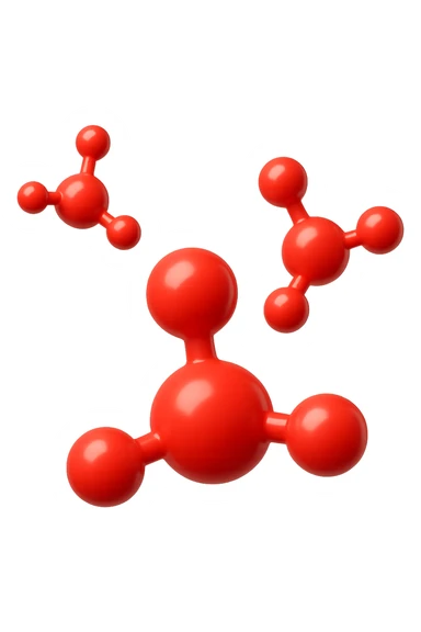 emoji di molecole 3d rossicce fluttuano in aria sticker