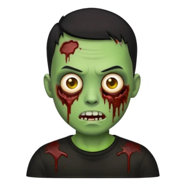 zombie emoji with buzz cut black hair and black t-shirt sticker