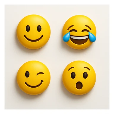 make four emojis on white background with good amount of shadow  sticker