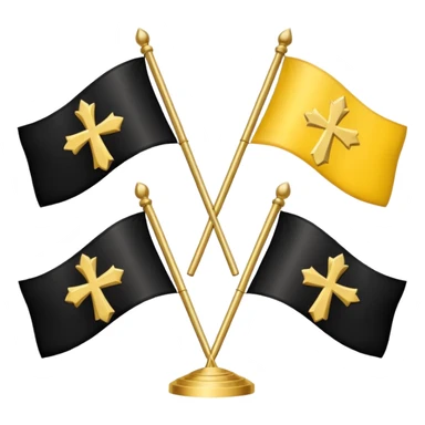 Flags: There are four flags, two on the top and two on the bottom, in the black and gold (yellow) quarters. Each flag features a gold cross symbol, likely a Coptic cross, on a black and yellow background with horizontal stripes.
 sticker