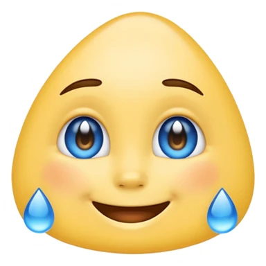 mix of these two 🥺☺️ but make it classic orginal emoji not woman or man face and without hearts and a little bit sad but still smile, make the drops blue like cry but IT NEEDS TO BE HAPPY sticker