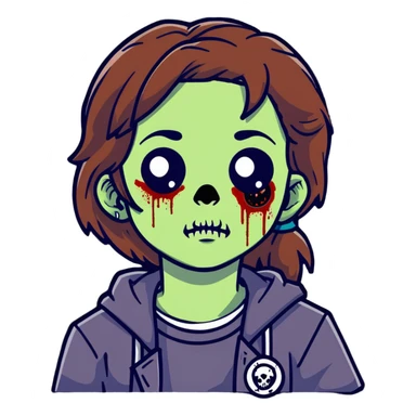 zombie teen girl with brown hair, grunge style, and septum piercing sticker