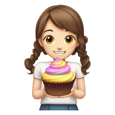 Cute anime girl with brown hair holding a cupcake sticker