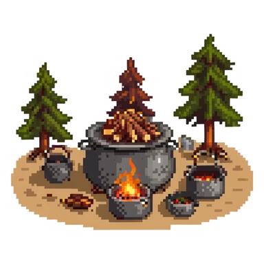 campfire with cooking pot in the forest sticker