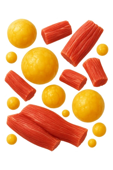 cellule di grasso gialle fluttuano in aria insieme a porzioni di tessuto muscolare umano realistico sticker