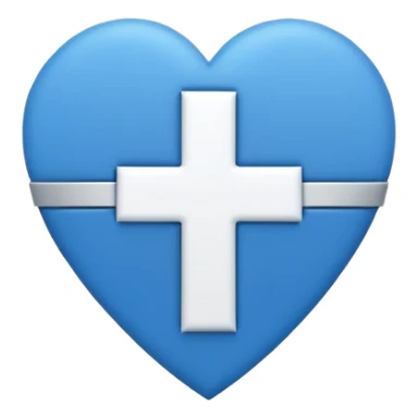 Minimal medical AI logo emoji, heart or shield shape, broken ECG line stylized as letters AI, flat vector style, clean modern healthcare design, blue and white, trustworthy, simple sticker