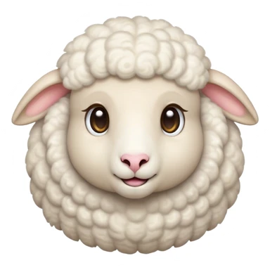 Cinematic Cute Sheep Portrait Emoji, Head tilted playfully and inquisitively, featuring a fluffy, pristine white fleece with soft, perky ears, round, sparkling gentle eyes filled with curiosity, Simplified yet irresistibly adorable features, highly detailed, glowing with a warm, friendly glow, high shine, affectionate and mellow, stylized with a touch of pastoral whimsy, bright and endearing, soft glowing outline, capturing the essence of a mischievous yet loving sheep, so playful it feels like it could graze out of the screen and into your arms! sticker