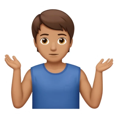 Guy shrugging his shoulder with 6 on one and 7 on the other sticker