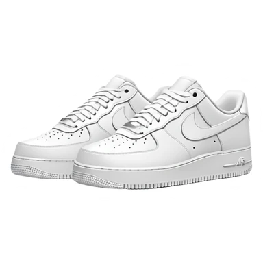 Clean all-white Nike Air Force 1 low top sneakers arranged as a pair with one positioned slightly behind the other, classic white-on-white design sticker