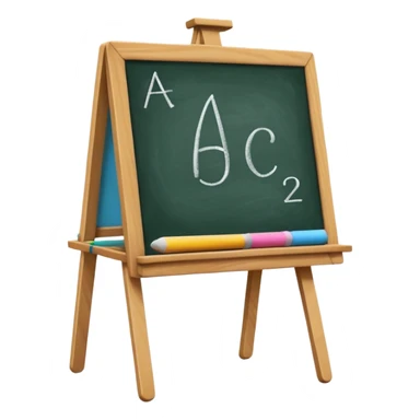 small blackboard on an easel with A, B, C in bright colors sticker